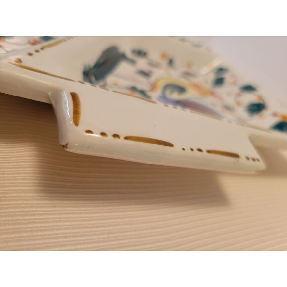 Mid Century Italy Ceramic Divided Serving Platter With Rooster & Floral Design - Picture 5 of 15